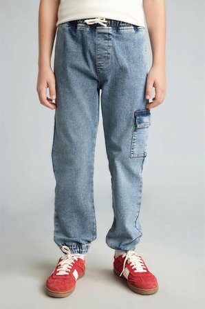 DeFacto Kargo Cepli Jogger Fit Jean Pantolon Erkek Çocuk C4601A826AUBE394