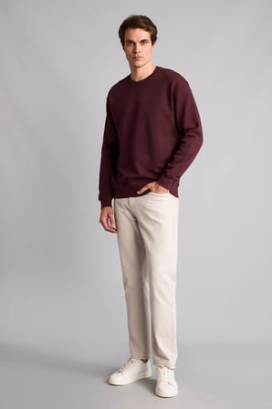 Defacto E8339AXBR464 Bordo Pamuklu Regular Fit Basic Sweatshirt