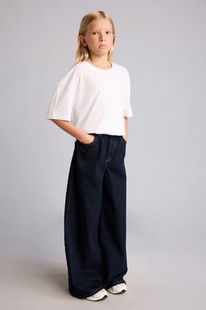 90's Wide Leg Düğmeli Jean Pantolon Kız Çocuk