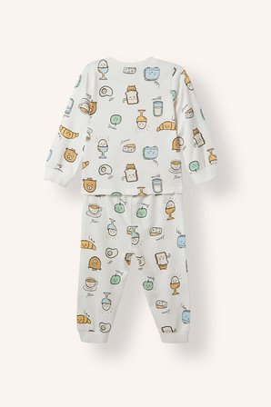 DeFacto Baskılı Uzun Kollu Üst Elastik Bel Alt 2'li Pijama Takımı Erkek Bebek H6539A526AUER233