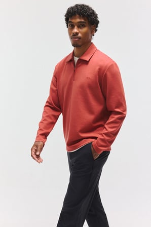 Standart Fit Polo Yaka Yarım Fermuarlı Modal Uzun Kollu Basic Sweatshirt