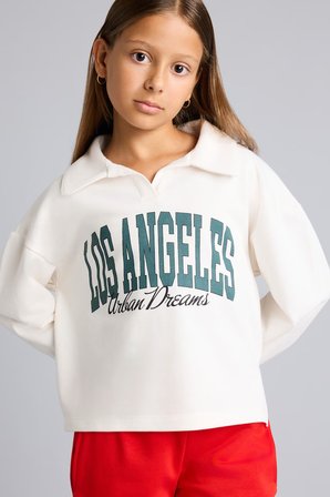 DeFacto Relax Fıt Polo Yaka Kolej Baskılı Kalın Kumaş Sweatshirt Kız Çocuk I4899A826AUWT34
