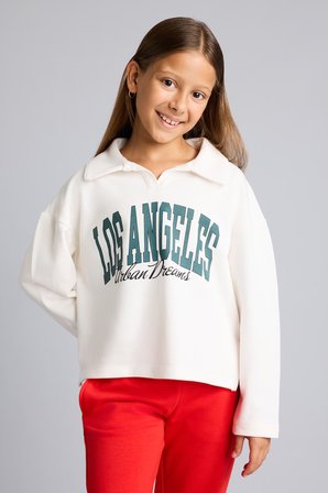 DeFacto Relax Fıt Polo Yaka Kolej Baskılı Kalın Kumaş Sweatshirt Kız Çocuk I4899A826AUWT34
