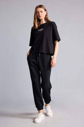 DeFacto Jogger Fıt Basıc Düz Kalın Sweatshirt Kumaşı Pantolon W1505AZ26WNBK81