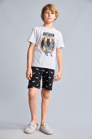 Batman Lisanslı Regular Fıt 2'li Pijama Gri Melanj Takımı Erkek Çocuk