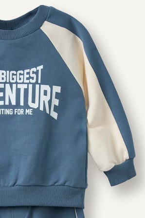 DeFacto %100 Pamuk Baskılı Sweatshirt Üst Elastik Bel Alt 2'li Takım Erkek Bebek I0274A526AUBE739