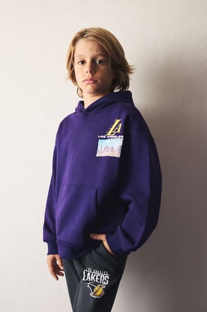 NBA Los Angeles Lakers Bisiklet Yaka İçi Yumuşak Tüylü Kalın Sweatshirt Kumaşı Basic Sweatshirt Erkek Çocuk