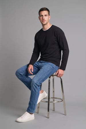 %100 Pamuk Regular Fit Bisiklet Yaka Kontrast Detaylı Uzun Kollu Basic Tişört