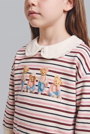 Polo Yaka Hayvan Baskılı Sweatshirt Kız Bebek