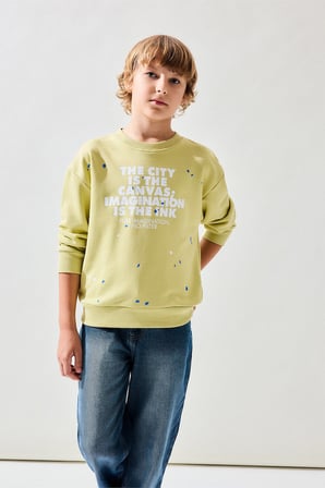 DeFacto Sıcak Tutan Bisiklet Yaka Efekt Baskılı Sweatshirt Erkek Çocuk I0674A826AUGN659