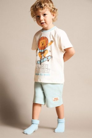 DeFacto %100 Pamuk Hayvan Baskılı 2'li Pijama Açık Mavi Takımı Erkek Bebek H4028A526HSGN1093