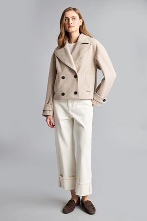 Regular Fit Kruvaze Kısa Kaşe Kaban