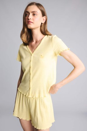 DeFacto Regular Fıt Kısa Kollu 2'li Açık Sarı Pijama Takım H7072AX26SMYL83