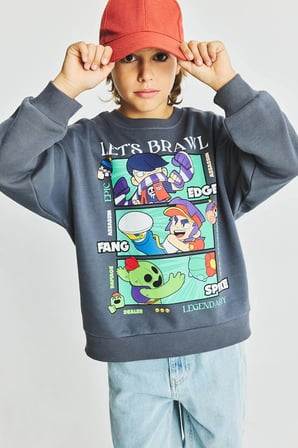 Brawl Stars Bisiklet Yaka İçi Yumuşak Tüylü Kalın Sweatshirt Erkek Çocuk