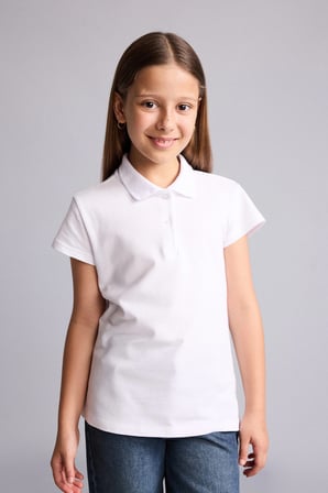 Regular Fıt Basic Pamuklu Kısa Kollu Polo Beyaz Tişört Kız Çocuk
