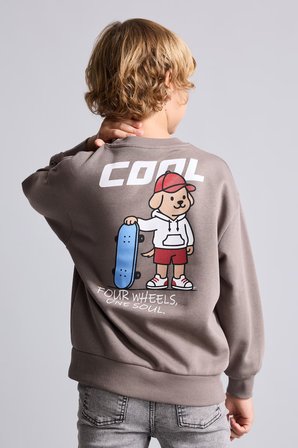 DeFacto Oversize Bisiklet Yaka Sırt Baskılı İçi Yumuşak Tüylü Sweatshirt Erkek Çocuk I0114A826WNBN571