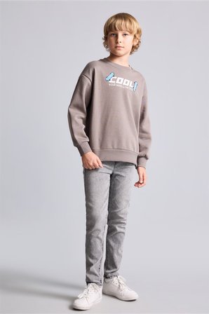 DeFacto Oversize Bisiklet Yaka Sırt Baskılı İçi Yumuşak Tüylü Sweatshirt Erkek Çocuk I0114A826WNBN571
