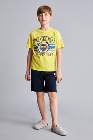 DeFacto %100 Pamuk Fenerbahçe Kısa Kollu Pijama Üst Şort Pijama Alt 2'li Pijama Takımı Erkek Çocuk H7338A826HSYL291