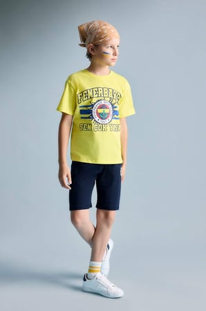 DeFacto %100 Pamuk Fenerbahçe Kısa Kollu Pijama Üst Şort Pijama Alt 2'li Pijama Takımı Erkek Çocuk H7338A826HSYL291