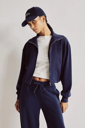 Standart Fit Dik Yaka Fermuarlı Crop Modal Basic Hırka