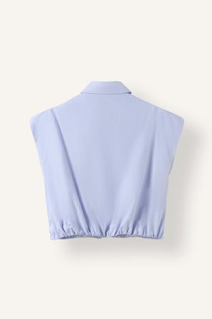 DeFacto Overshirt Fit Klasik Yaka Çizgili Cepli Poplin Etek Ucu Lastikli Kolsuz Crop Gömlek I7332AX26HSBE789