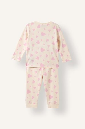 DeFacto %100 Pamuk Hayvan Figürlü ve Kalp Desenli Uzun Kol Üst Lastikli Paça Alt 2'li Pijama Takımı Kız Bebek I3903A526AUER105