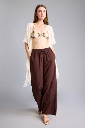 Regular Fıt Pamuklu Wide Leg Plaj Pantolonu