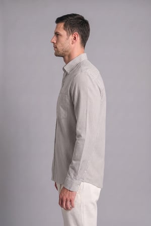 Regular Fit İnce Çizgili Pamuklu Uzun Kollu Gömlek