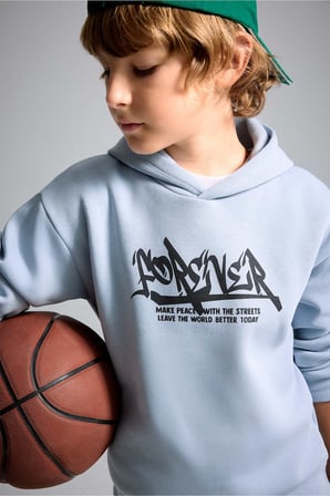 DeFacto Oversize Kapüşonlu Önü Baskılı İçi Yumuşak Tüylü Sweatshirt Erkek Çocuk I0112A826WNBE523