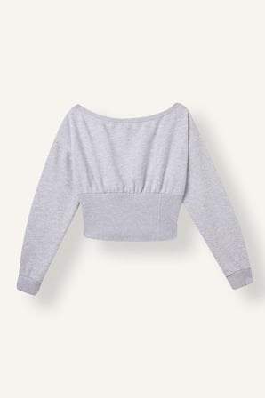 Slim Fit Kayık Yaka Korse Detaylı Crop Basic Sweatshirt