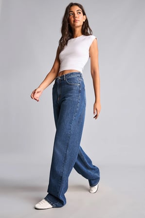 %100 Pamuk 90's Wıde Leg Yüksek Bel Jean Pantolon
