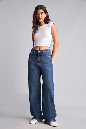 %100 Pamuk 90's Wıde Leg Yüksek Bel Jean Pantolon
