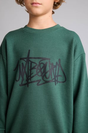 Oversıze Bisiklet Yaka Waffle Sweatshirt Erkek Çocuk