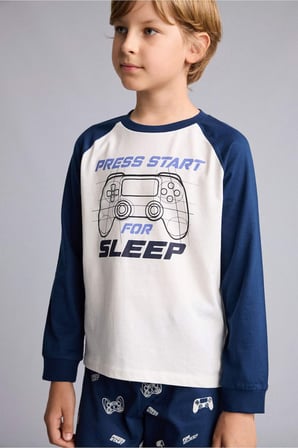 Baskılı Uzun Kollu Pijama Üstü Uzun Pijama Altı 2'li Pijama Takımı Erkek Çocuk