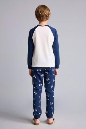 Baskılı Uzun Kollu Pijama Üstü Uzun Pijama Altı 2'li Pijama Takımı Erkek Çocuk