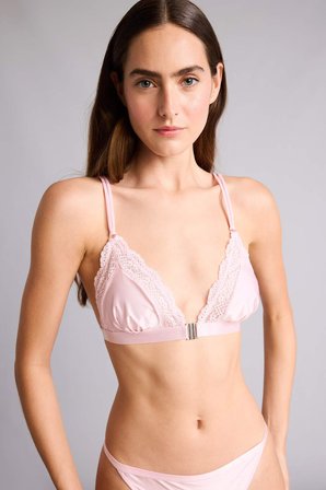 Dantel Detaylı Saten Kapsız Pedsiz Balensiz Açık Pembe Bralet