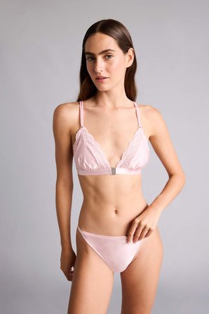 Dantel Detaylı Saten Kapsız Pedsiz Balensiz Açık Pembe Bralet