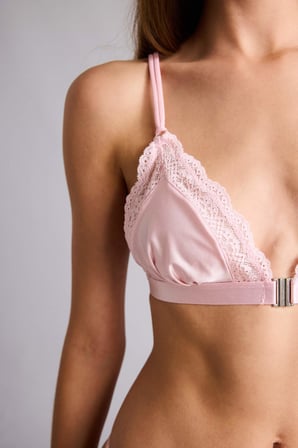 Dantel Detaylı Saten Kapsız Pedsiz Balensiz Açık Pembe Bralet