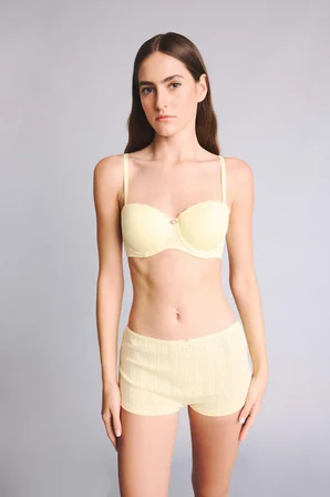 Fitlli Elastik Bel Fiyonk Detaylı Sarı Boxer