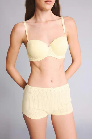 Fitlli Elastik Bel Fiyonk Detaylı Sarı Boxer