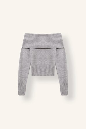 Slim Fit Katlamalı Açık Omuz Triko Basic Kazak