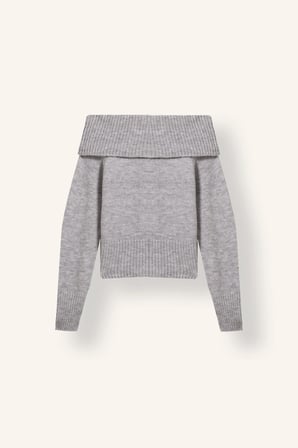Slim Fit Katlamalı Açık Omuz Triko Basic Kazak