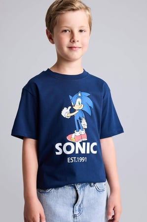 DeFacto Sonıc The Hedgehog Lisanslı New Regular Fıt Bisiklet Yaka Kısa Kollu Lacivert Tişört Erkek Çocuk H8435A826HSNV248