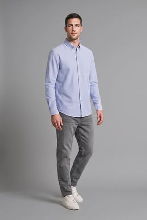 Regular Fit İnce Çizgili Pamuklu Uzun Kollu Gömlek
