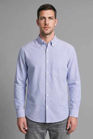 Regular Fit İnce Çizgili Pamuklu Uzun Kollu Gömlek