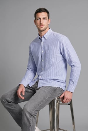 Regular Fit İnce Çizgili Pamuklu Uzun Kollu Gömlek