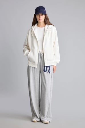 Wıde Leg Baskılı Kalın Sweatshirt Kumaşı Pantolon