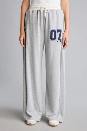 Wıde Leg Baskılı Kalın Sweatshirt Kumaşı Pantolon