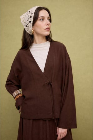 Regular Fıt Keten Karışımlı Kimono
