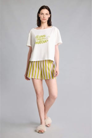 DeFacto Oversıze Kısa Kollu 2'li Leylak Şortlu Pijama Takımı I0438AX26HSPR249